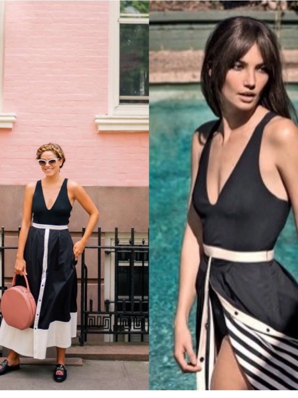 La Ligne Bardot V-Neck Dress with Contrast Hem